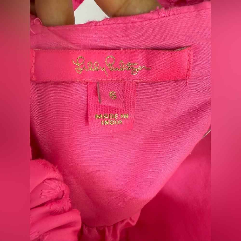 Lilly Pulitzer Michela Eyelet Babydoll Cami in Hot Pink Hottie Dottie Size 6 - Picture 8 of 10
